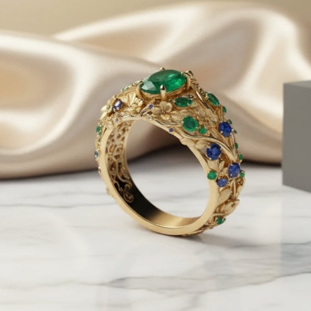Grün und Blau Kristall Gold Ring