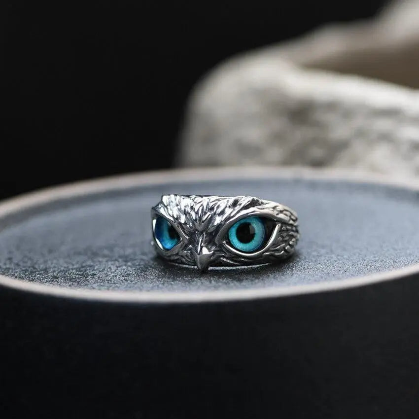 Glückseule verstellbarer Ring aus Silber und Opal