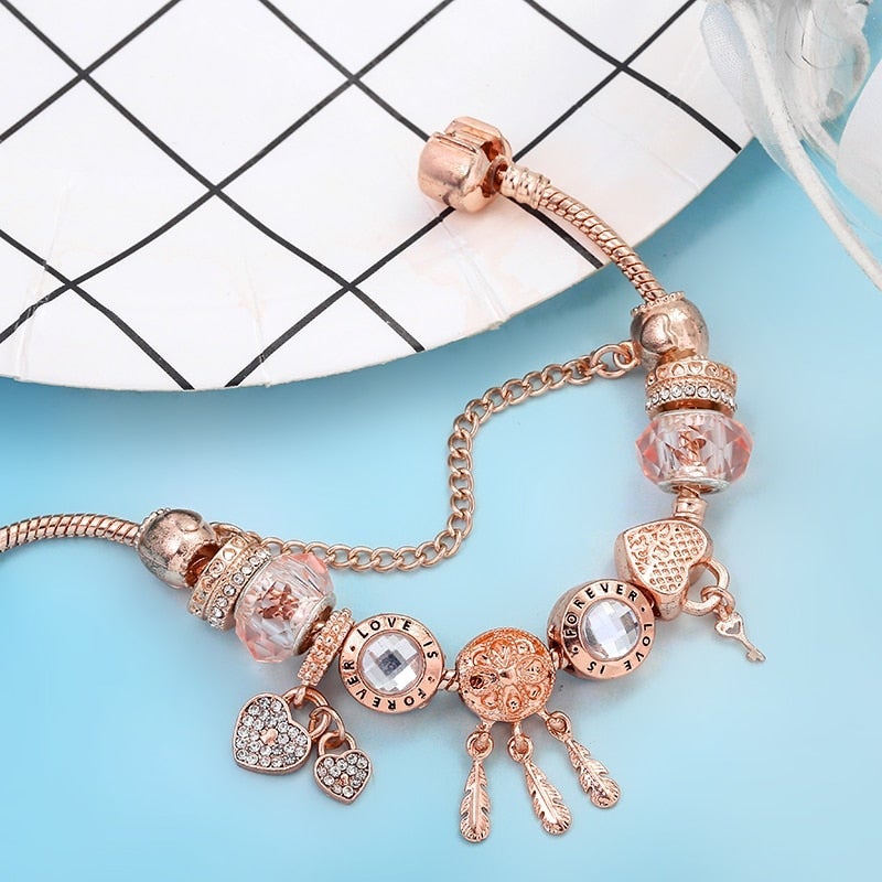 Rosen-Traumfänger-Armband mit Charms aus Sterlingsilber