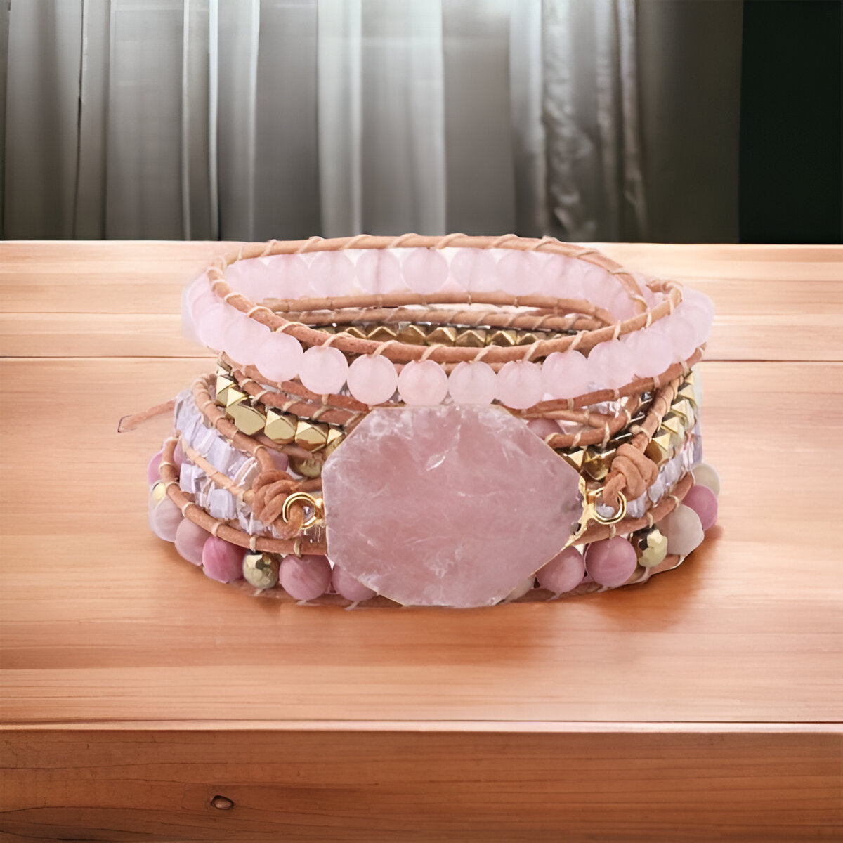 Wickelarmband “Herzheilung und Selbstliebe“ aus Rosenquarz