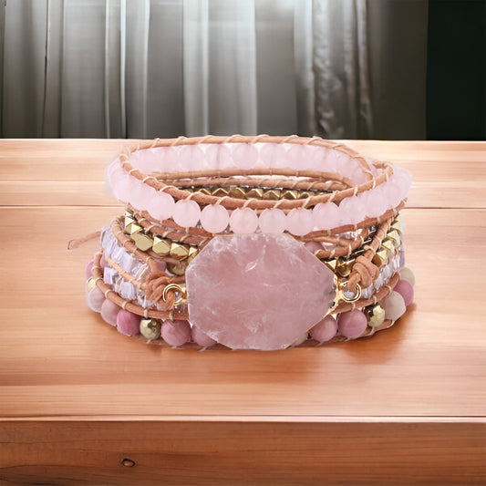 Wickelarmband “Herzheilung und Selbstliebe“ aus Rosenquarz