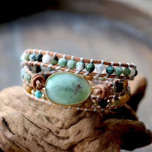 Wohlstands-Wickelarmband – Jade, Afrikanischer Türkis, Onyx und Lavastein