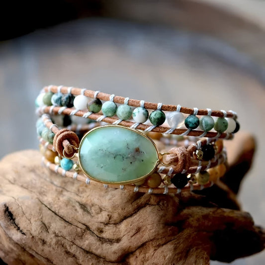 Wohlstands-Wickelarmband – Jade, Afrikanischer Türkis, Onyx und Lavastein