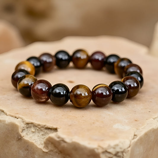 Erfolgs- und Schutzarmband mit Tigerauge, Granat, Turmalin und Rauchquarz