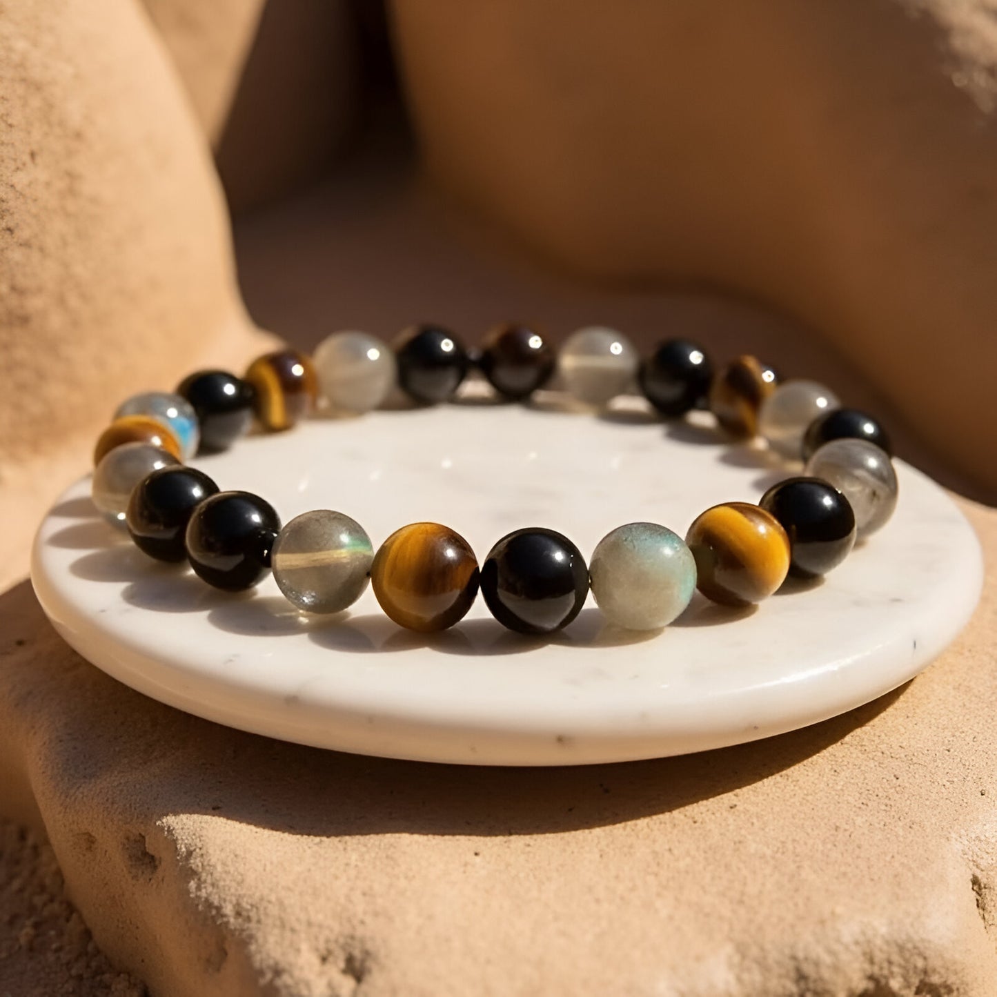 Energiearmband “Ultimativer Schutz“ aus Turmalin, Tigerauge und Labradorit