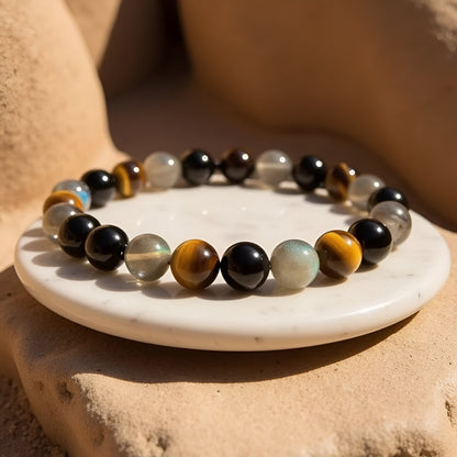 Energiearmband “Ultimativer Schutz“ aus Turmalin, Tigerauge und Labradorit