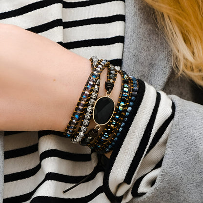 Wickelarmband “Mondlicht-Schutz“ aus Onyx und Quarz