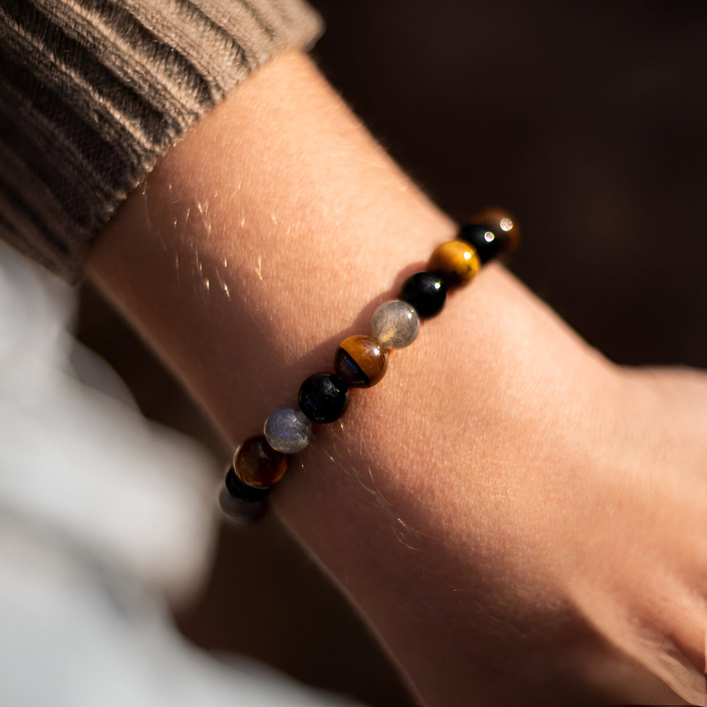 Energiearmband “Ultimativer Schutz“ aus Turmalin, Tigerauge und Labradorit