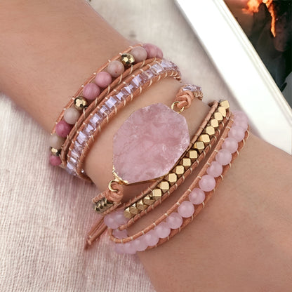 Wickelarmband “Herzheilung und Selbstliebe“ aus Rosenquarz