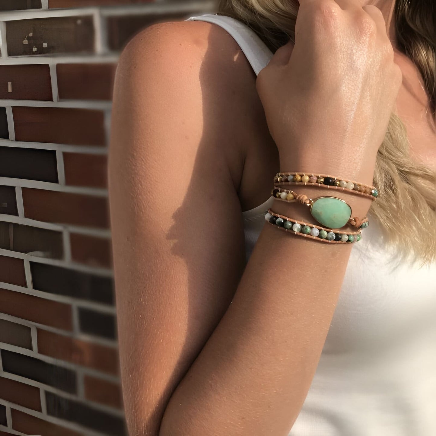 Wohlstands-Wickelarmband – Jade, Afrikanischer Türkis, Onyx und Lavastein