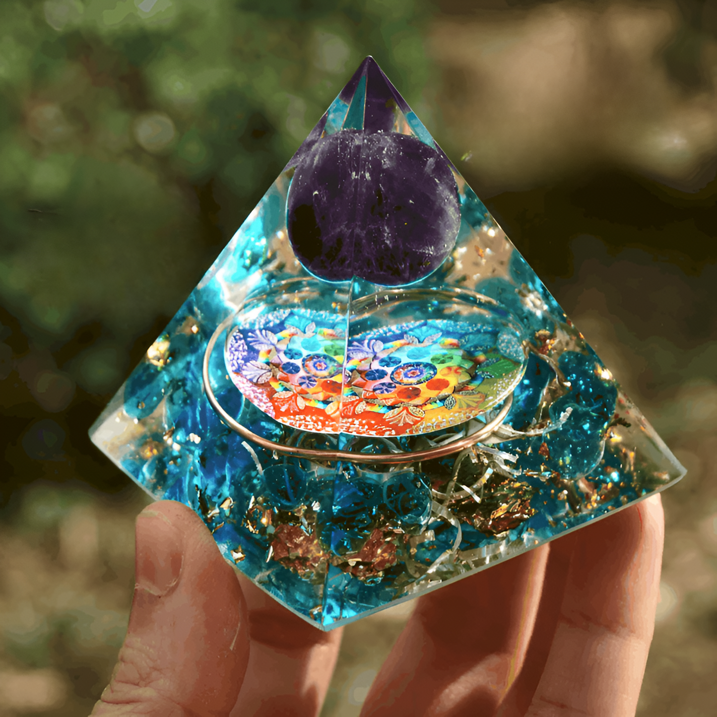 Orgonit “Fülle & Schutz“ mit Amethyst & Blauquarz