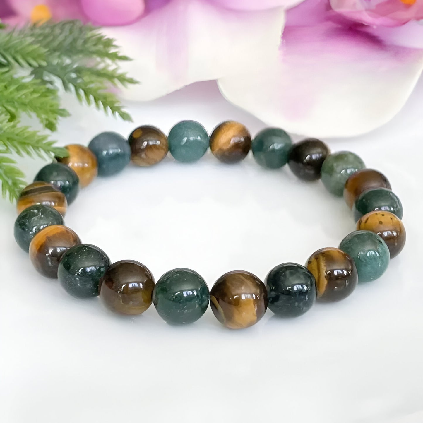 Balance-Armband aus Tigerauge und Moosachat