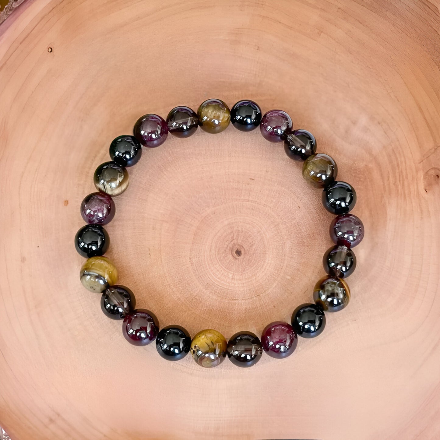 Erfolgs- und Schutzarmband mit Tigerauge, Granat, Turmalin und Rauchquarz