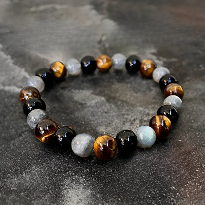 Energiearmband “Ultimativer Schutz“ aus Turmalin, Tigerauge und Labradorit