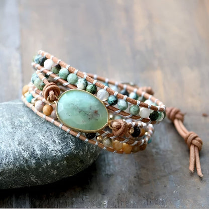 Wohlstands-Wickelarmband – Jade, Afrikanischer Türkis, Onyx und Lavastein