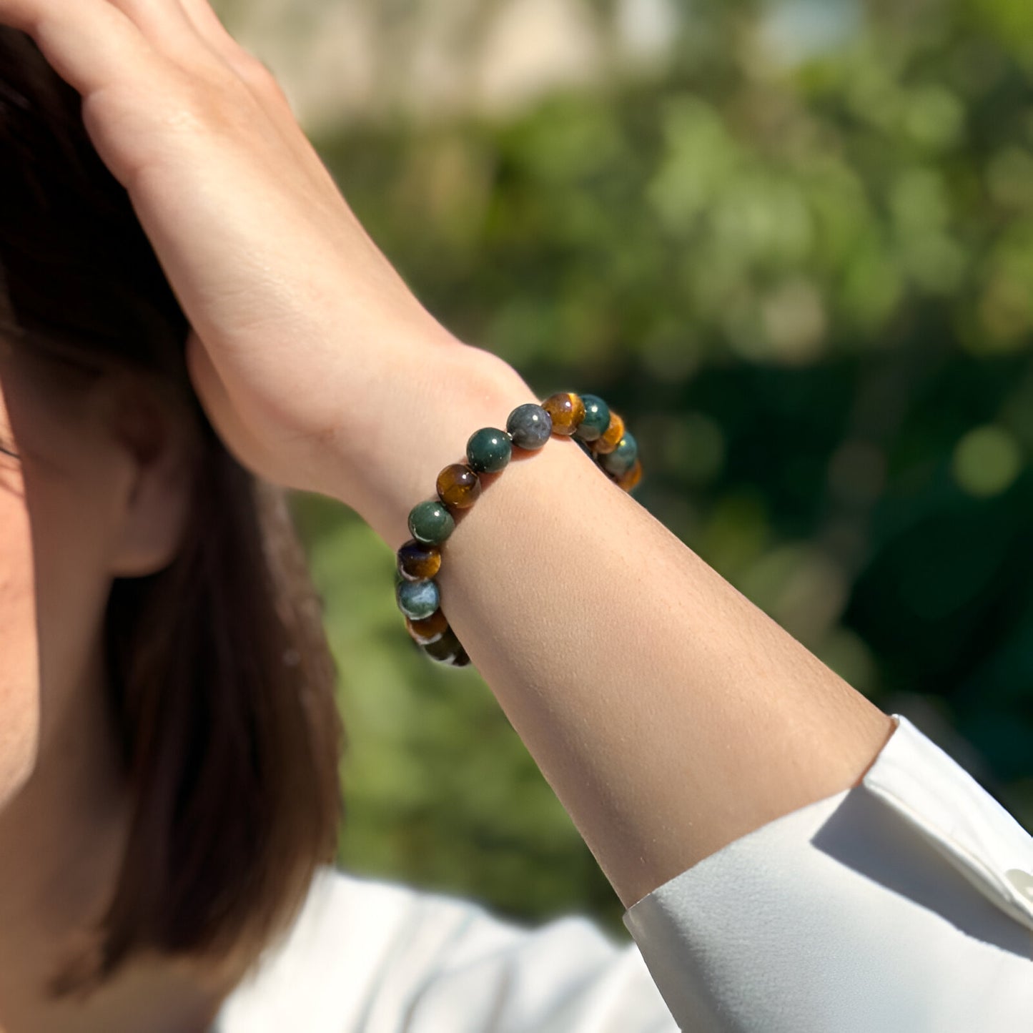 Balance-Armband aus Tigerauge und Moosachat