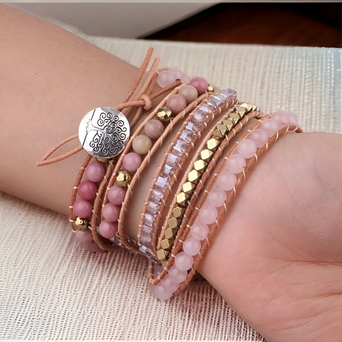 Wickelarmband “Herzheilung und Selbstliebe“ aus Rosenquarz