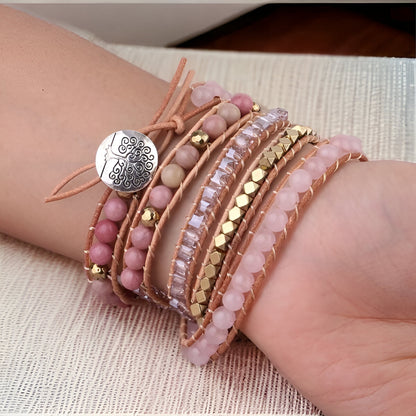 Wickelarmband “Herzheilung und Selbstliebe“ aus Rosenquarz