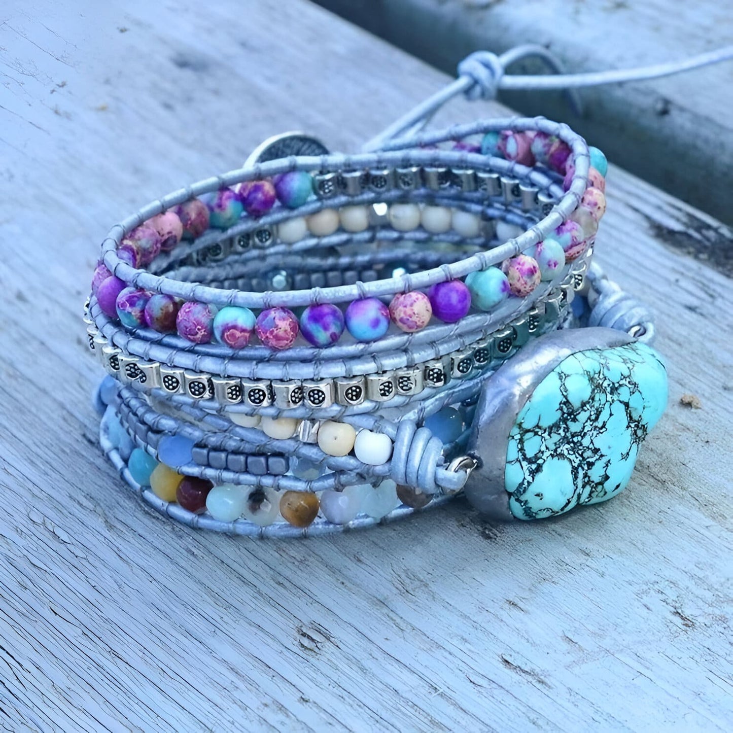 Wickelarmband “Heiliger Schutz“ mit Türkis