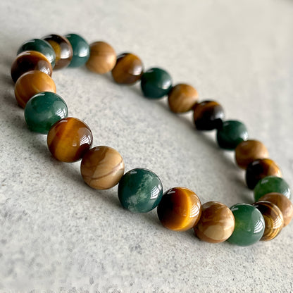 Balance-Armband aus Tigerauge und Moosachat