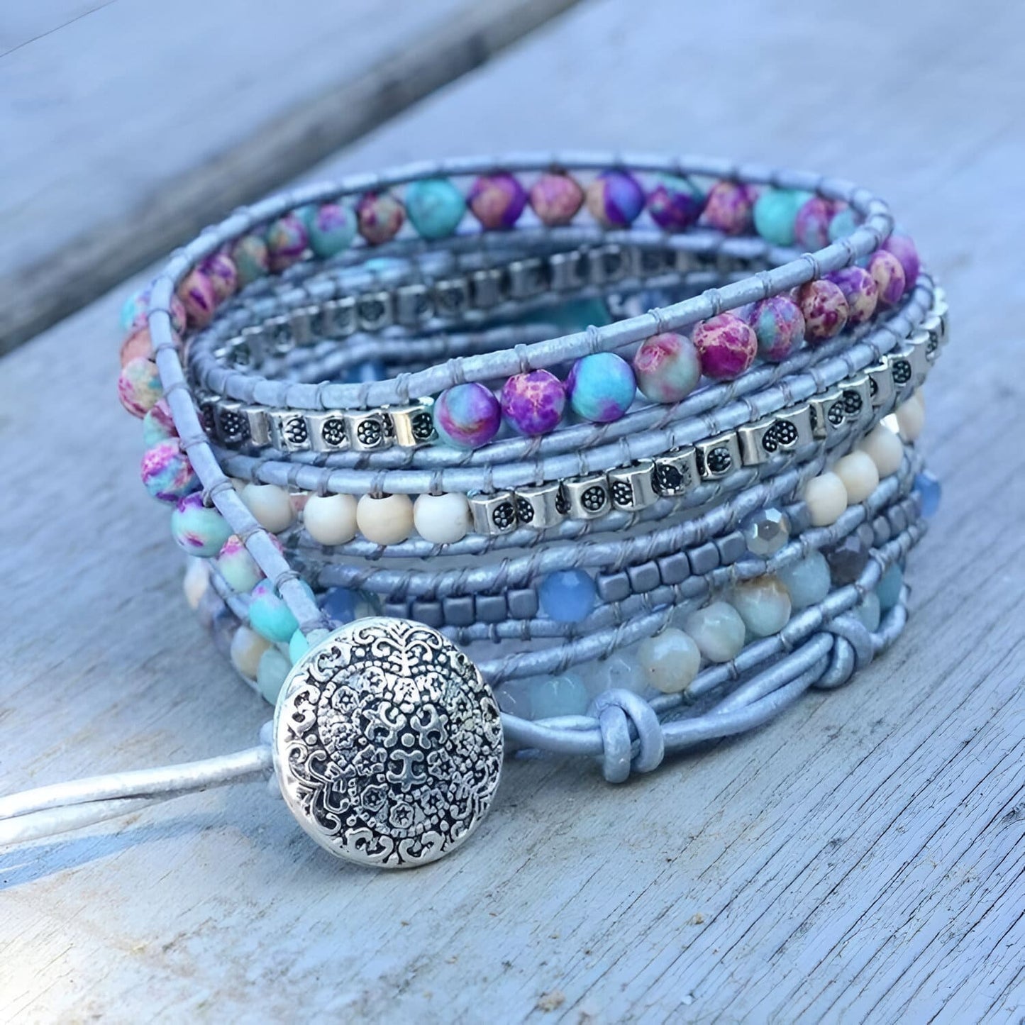 Wickelarmband “Heiliger Schutz“ mit Türkis