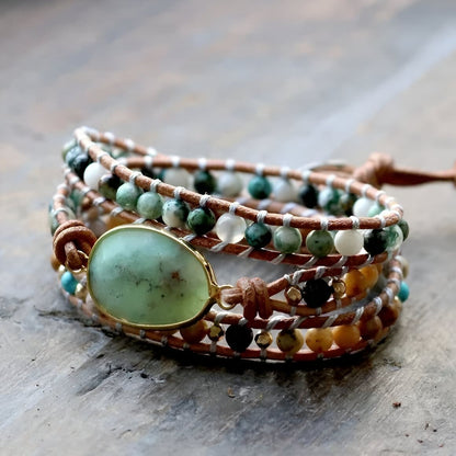 Wohlstands-Wickelarmband – Jade, Afrikanischer Türkis, Onyx und Lavastein