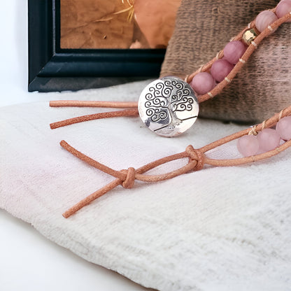 Wickelarmband “Herzheilung und Selbstliebe“ aus Rosenquarz