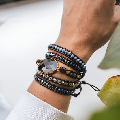 Wickelarmband “Mondlicht-Schutz“ aus Onyx und Quarz