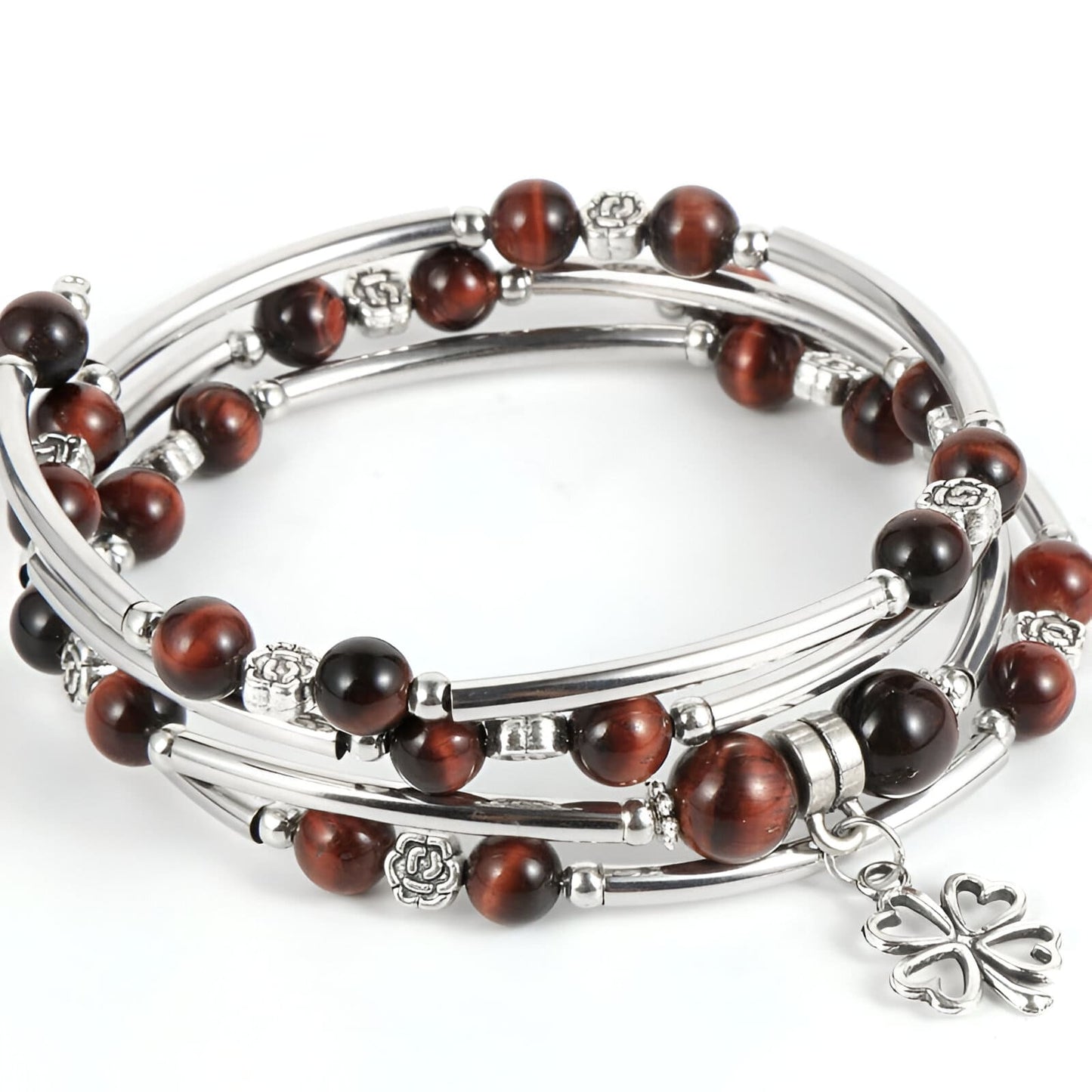 Glücksarmband aus Natursteinen mit vierblättrigem Kleeblatt