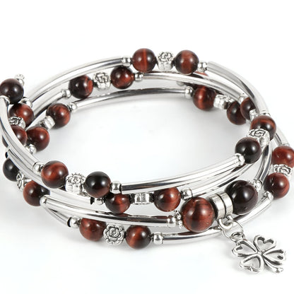 Glücksarmband aus Natursteinen mit vierblättrigem Kleeblatt