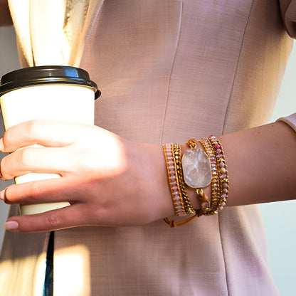 Wickelarmband “Herzheilung und Selbstliebe“ aus Rosenquarz
