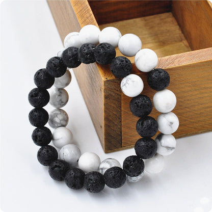Duo-Armband “Liebe und Verbundenheit“ aus Howlith und Lavastein