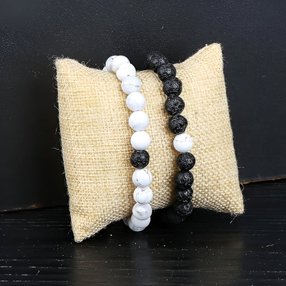 Duo-Armband “Liebe und Verbundenheit“ aus Howlith und Lavastein