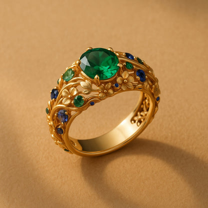 Grün und Blau Kristall Gold Ring