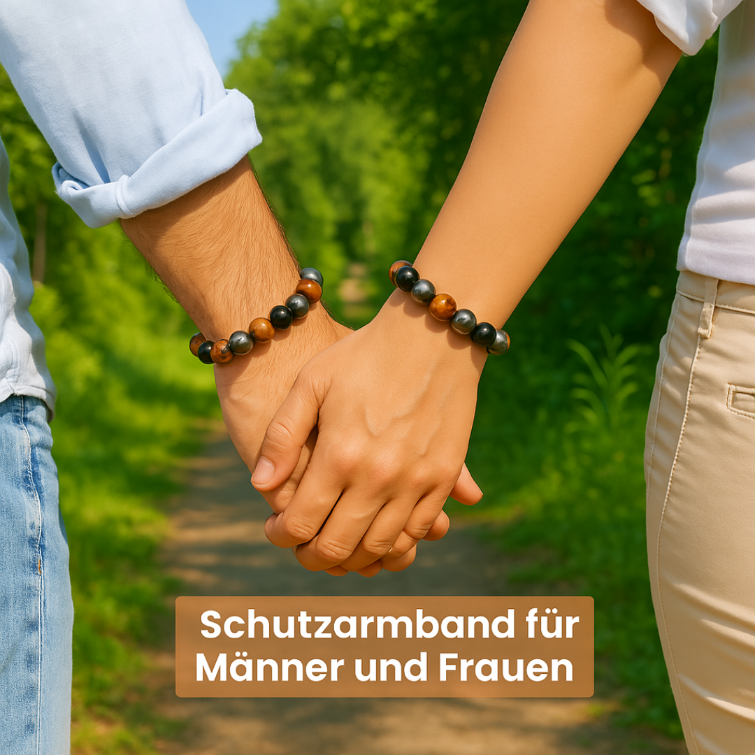 Armband "3-facher Schutz“ mit Tigerauge, Hämatit und Schwarzer Obsidian