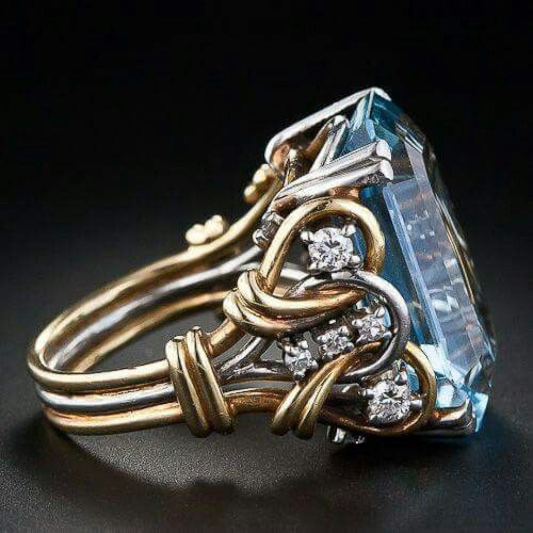 Vintage Blaue Zirkonia Schicht Gold Ring