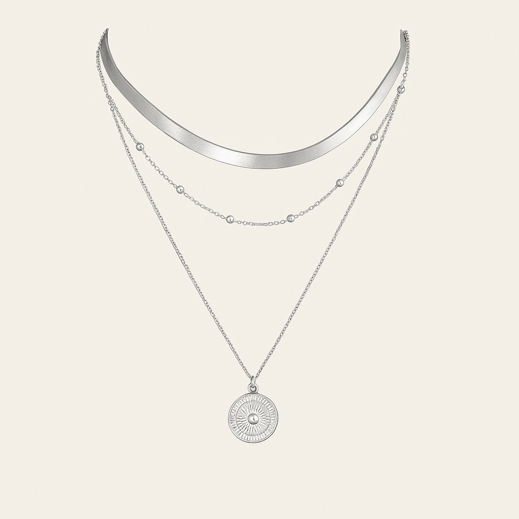 MEHRSCHICHTIGE SILBERHALSKETTE STRAHLEND