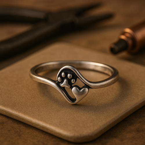 Vintage-Sterling Silber Pfoten-&-Herz-Ringivo a cuore