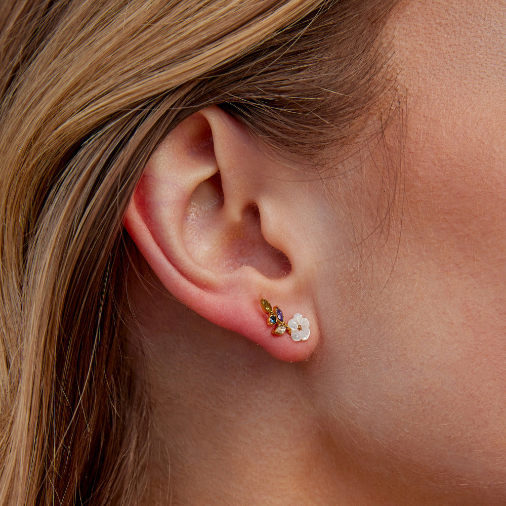 Goldene Kristall-Blumen Ohrringe 18K