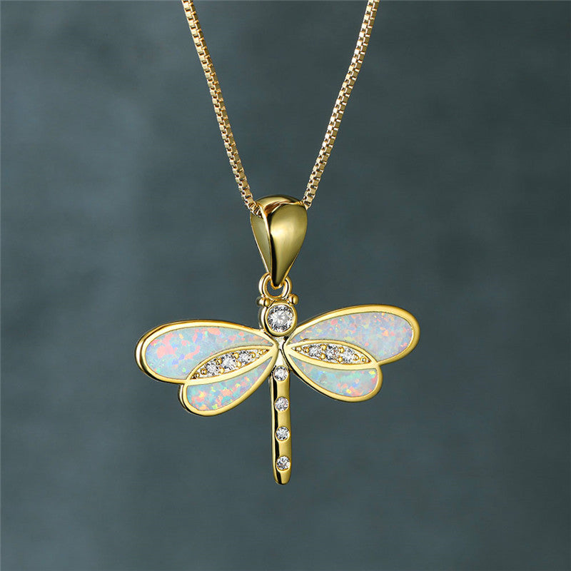 Libellencollier aus Gold mit Opaleinlage