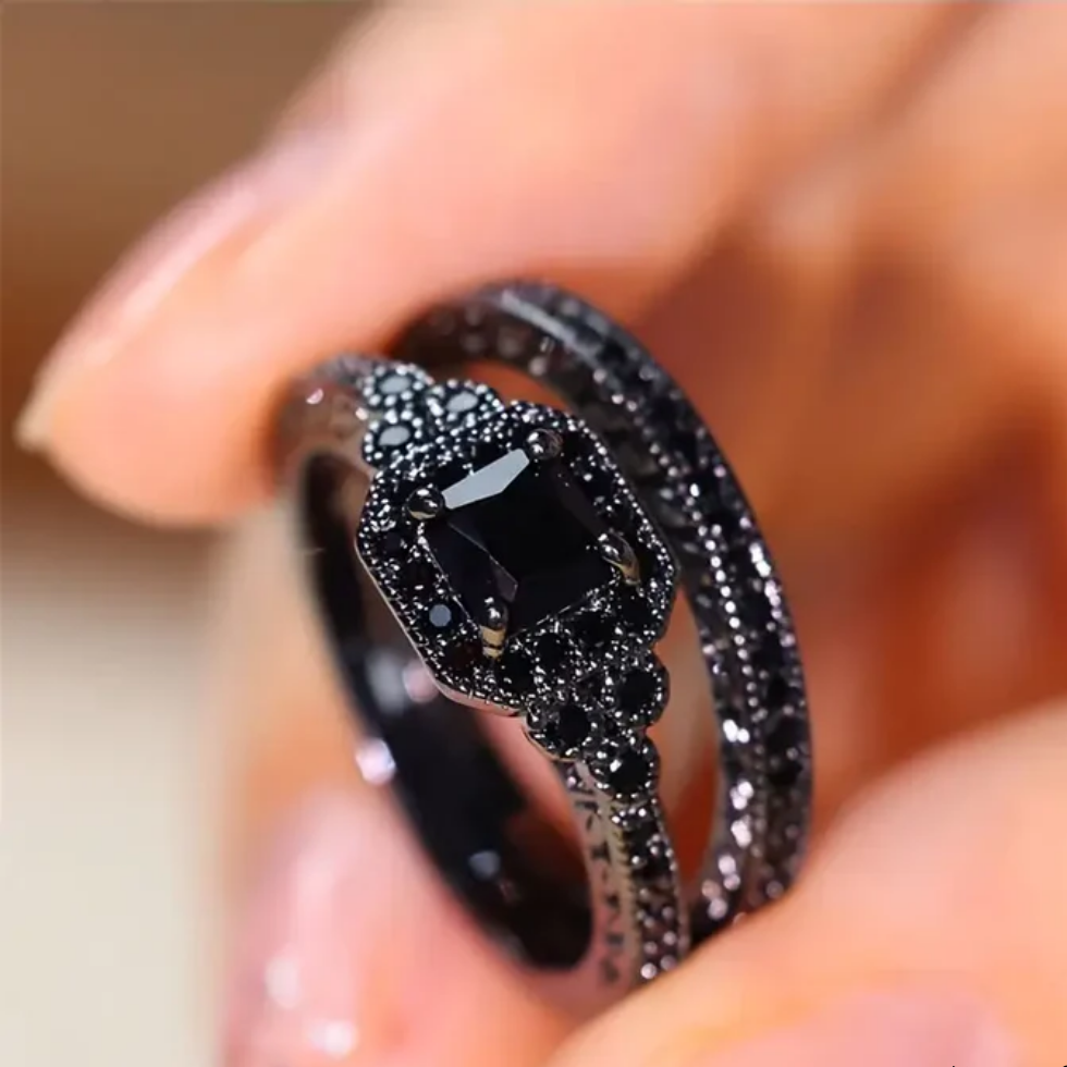 Vintage-Ring-Set in Schwarz