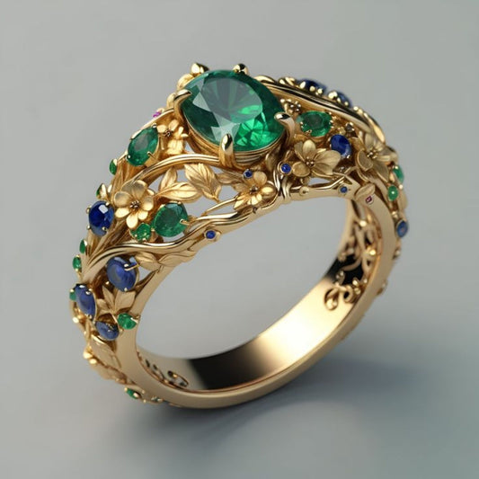 Grün und Blau Kristall Gold Ring