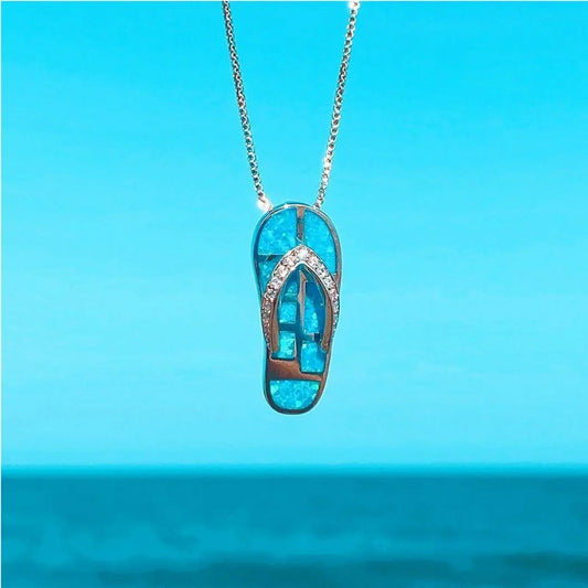 Anhänger aus blau versilbertem Opal mit Halskette Flip Flop