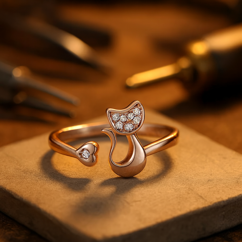 Katzen-Open-Ring mit Zirkonia