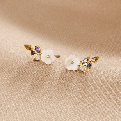 Goldene Kristall-Blumen Ohrringe 18K