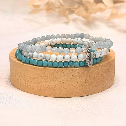 Energiearmband-Set “Ozeanisches Wohlbefinden“ – Türkis, Howlith und Aquamarin